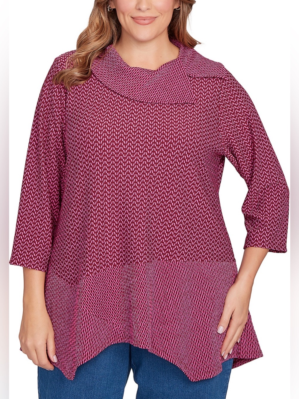 RUBY RD Plus-Size Split Cowl Neck Herringbone Knit Top.
